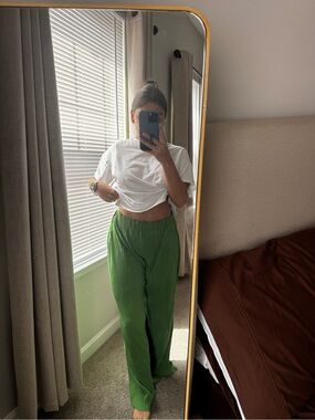 Zara Bright Green Pleated Wide-Leg Pants